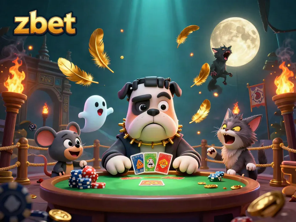 Experience thrilling casino games with zbet, featuring lively characters in a vibrant card game scene.