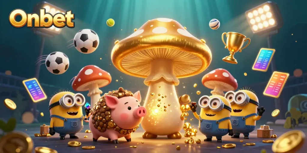Engage in thrilling sports betting with Onbet's enchanting wizard and treasure-seeking companions.