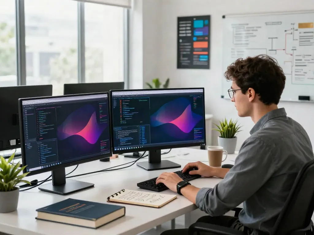 Developer engaged in instant indexing tasks at a modern tech workspace.