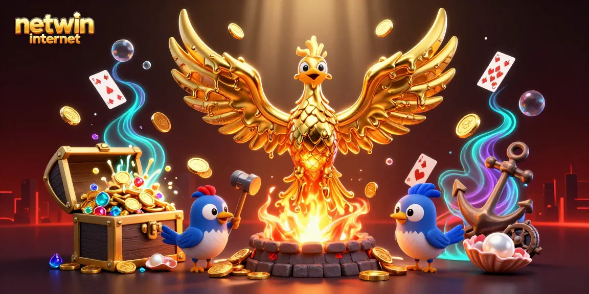 Experience excitement with netwin internet, featuring a phoenix and sparkling treasures in a casino adventure.