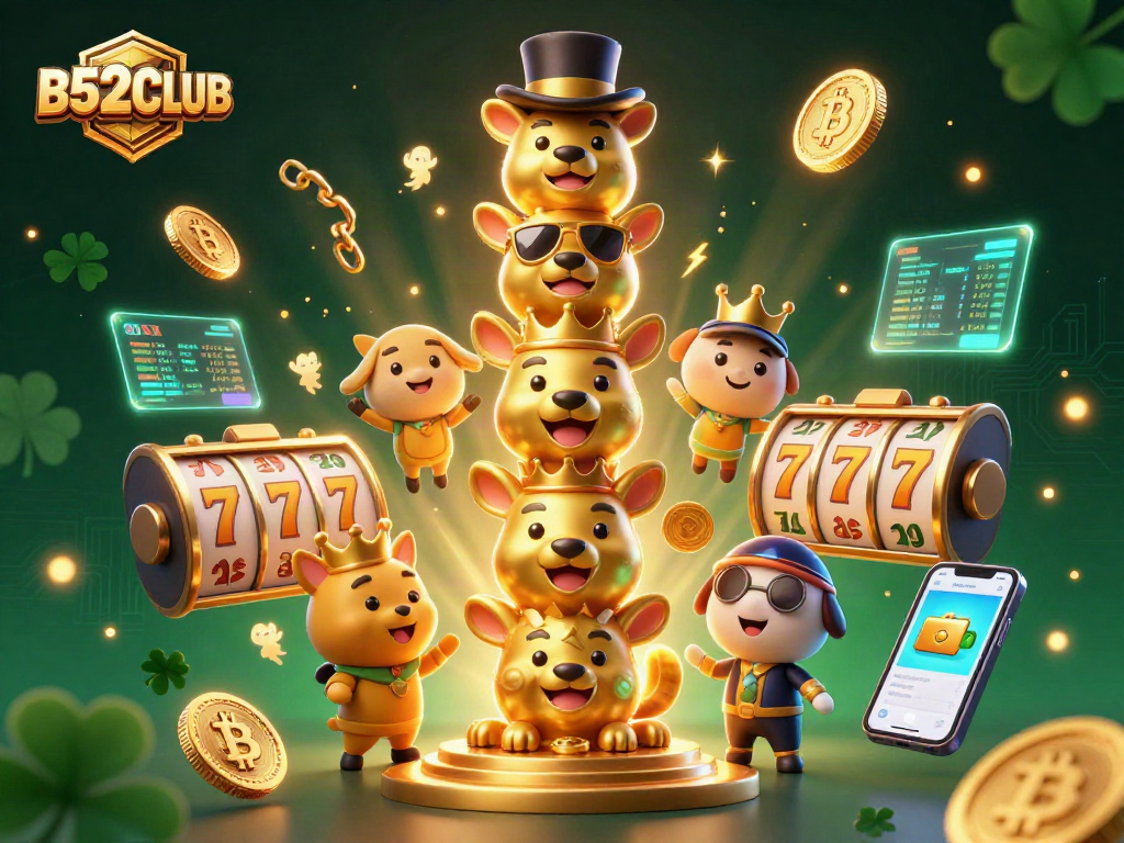 Experience thrilling wins with B52CLUB in this vibrant 3D casino scene full of action.