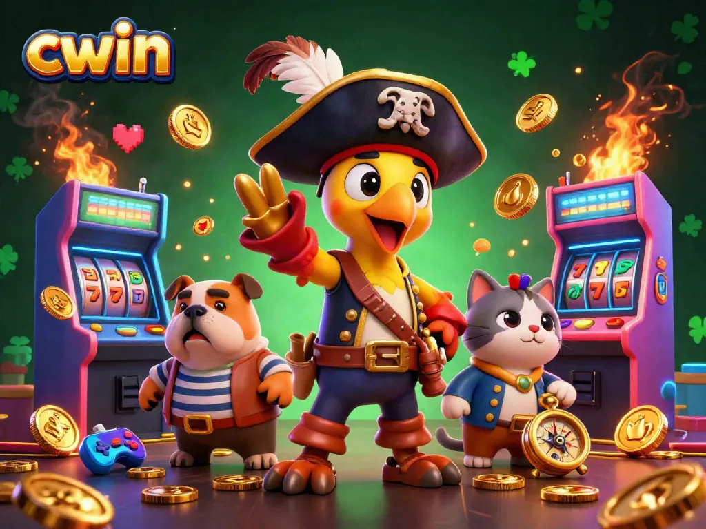 Spin and win at CWIN with vibrant characters and dynamic casino elements in this engaging illustration.