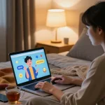 Immersive NSFW AI chat experience in a cozy bedroom with playful animated interactions.