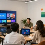 IPTV reseller consulting local clients in a trusted community setting.